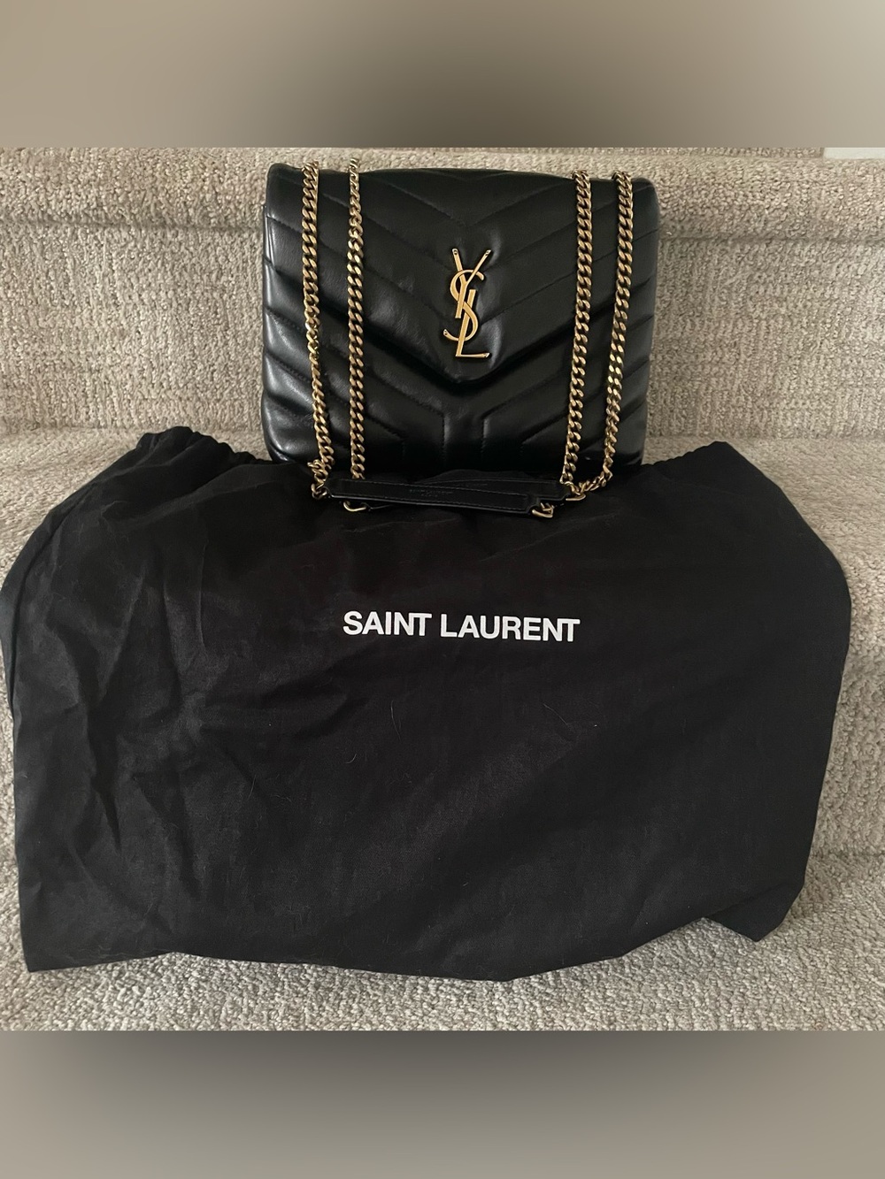 Saint Laurent LouLou Small Bag Black Leather Gold Hardware Matelassé Handbag